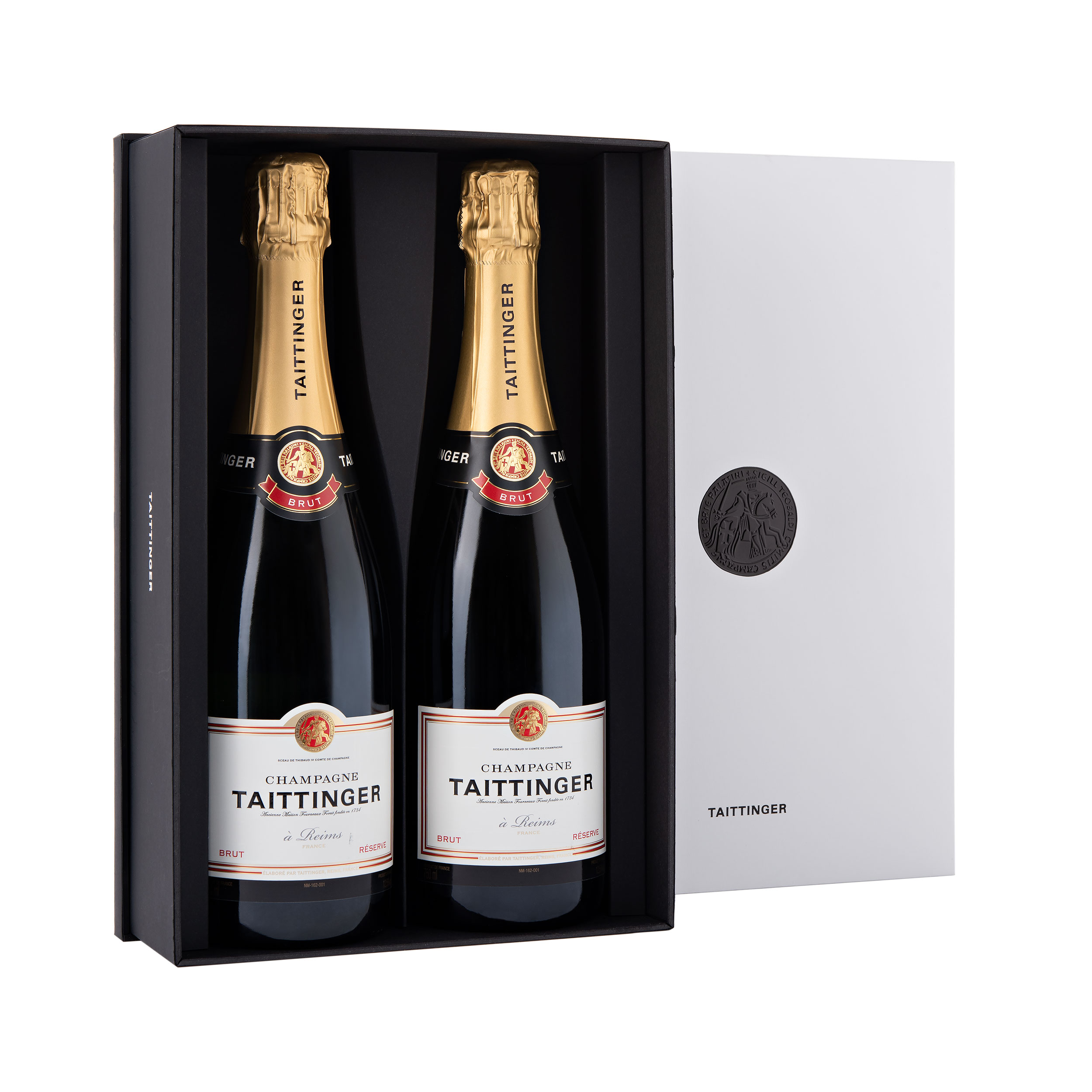 Taittinger Brut Reserve Champagne 75cl in Branded Monochrome Gift Box